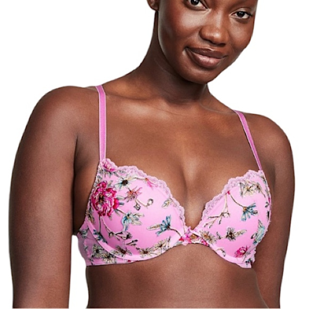 Victoria’s Secret Pink Chiffon Push Up Embroidered Demi Bra